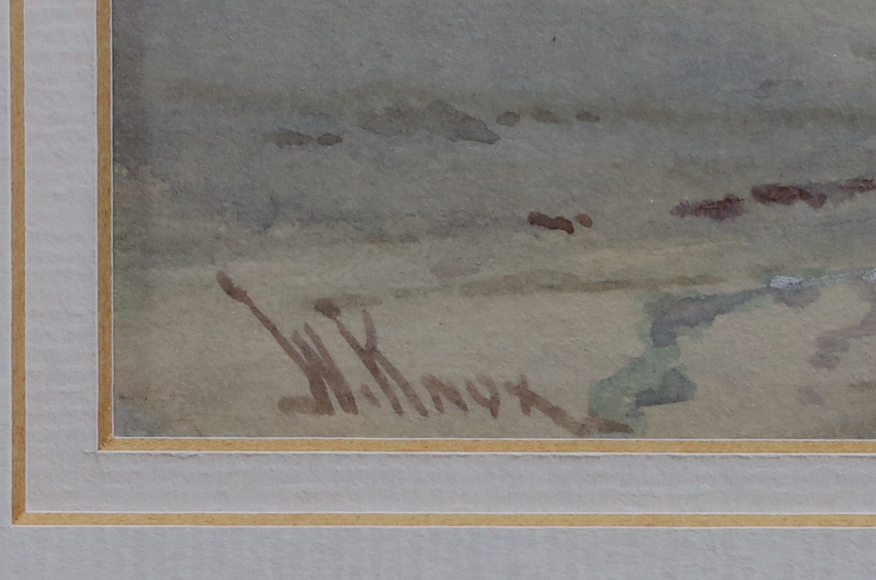 Wilfred Knox (1889-1966), watercolour, 'Unloading barges on the beach (Dutch Pinks)', signed, 26 x 36cm